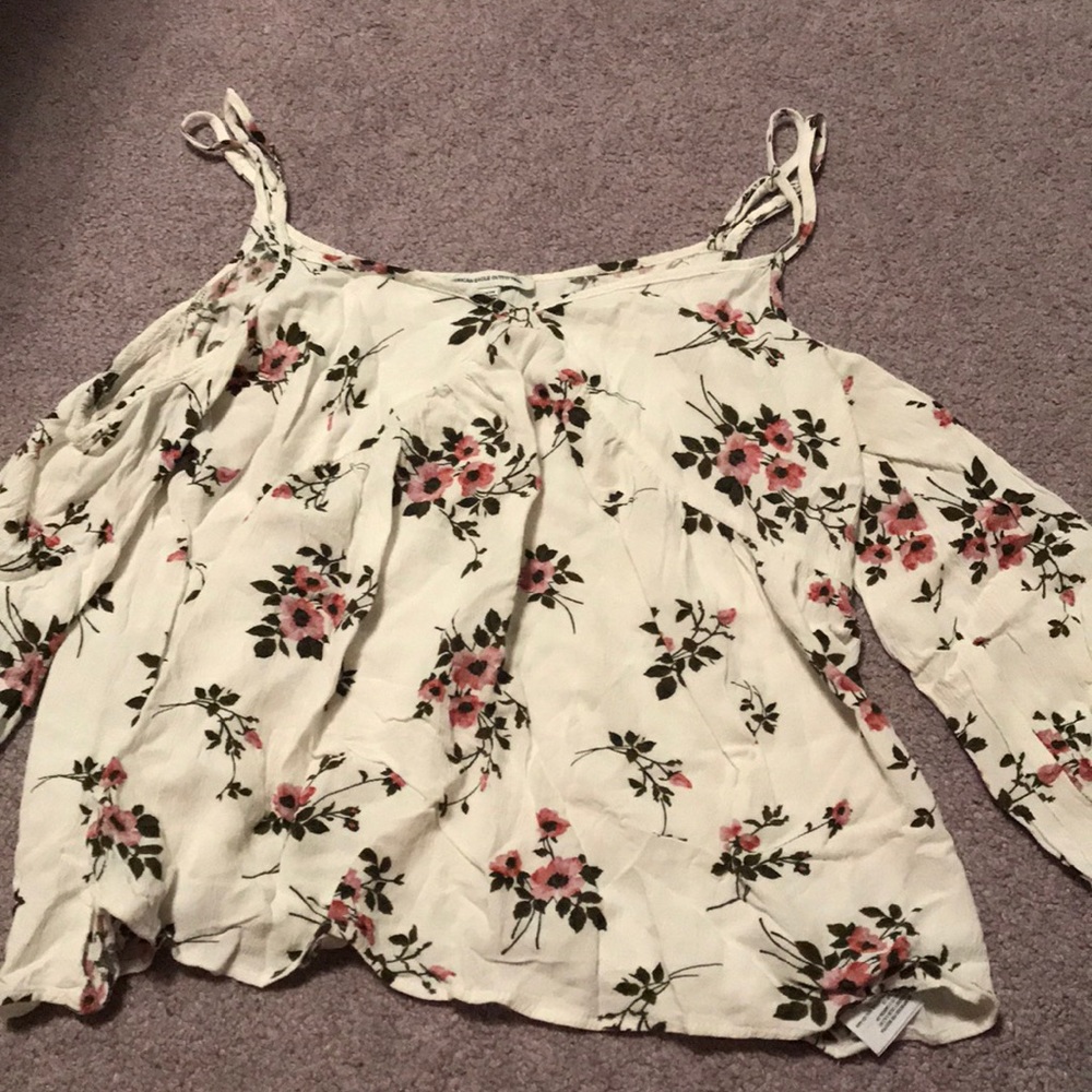 white floral off the shoulder long sleeve/tank